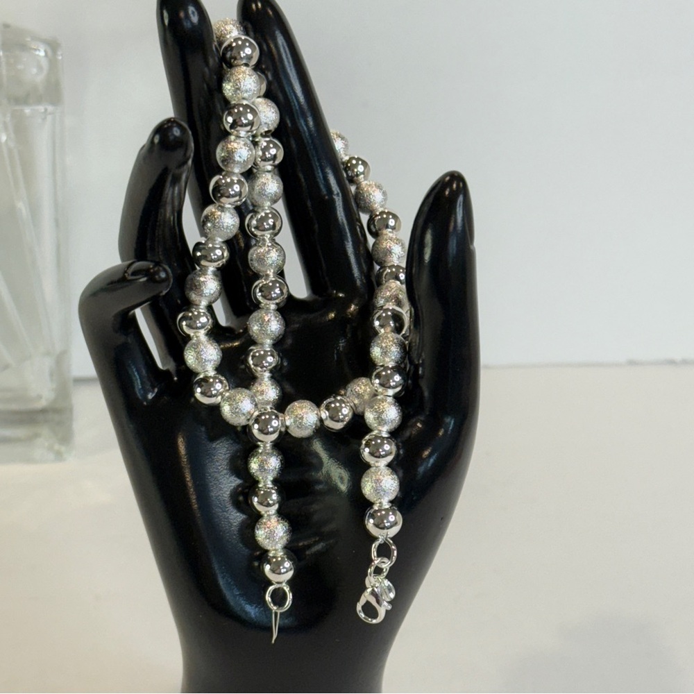 🆕 925 Sterling Silver Necklace Beads Balls 20 Inches 8MM Lobster Clasp 🆕 - Picture 3 of 10